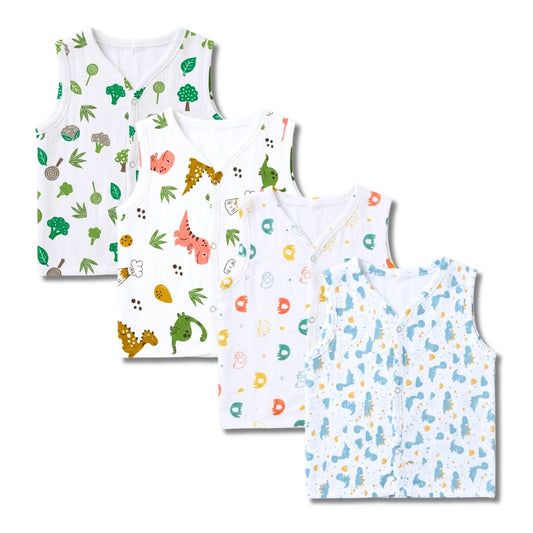 Premium Muslin Printed Push-Button Jhabla Pack of 4 - Mix Print