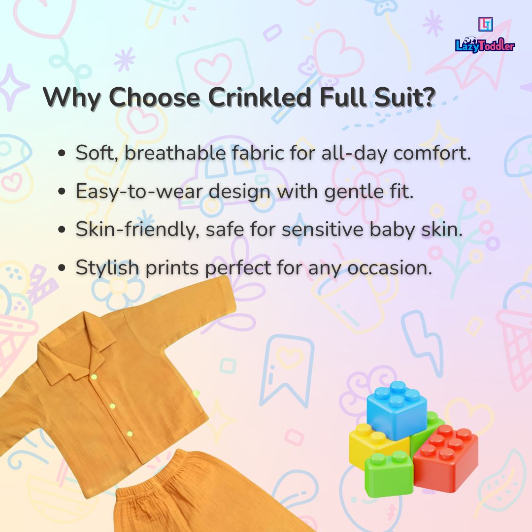 Crinkled Muslin Full Night Suit Premium Open Collar