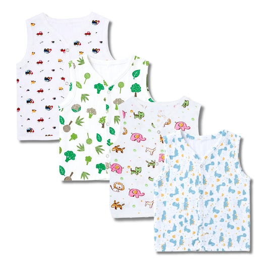Premium Muslin Printed Push-Button Jhabla Pack of 4 - Mix Print