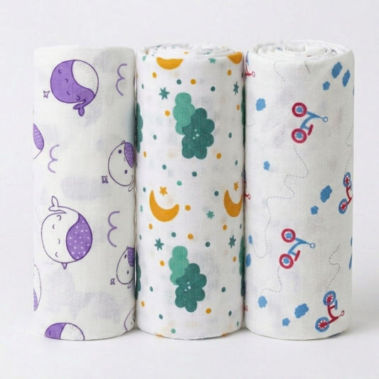 LazyToddler Premium Muslin Baby Swaddle Set of 3 – Multi Print