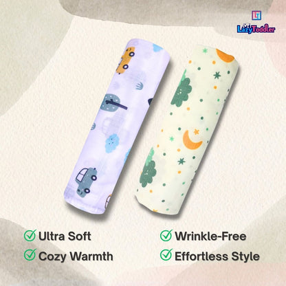 Lazytoddler Muslin Swaddle Printed Design (Car , Cloud)  Set of 2