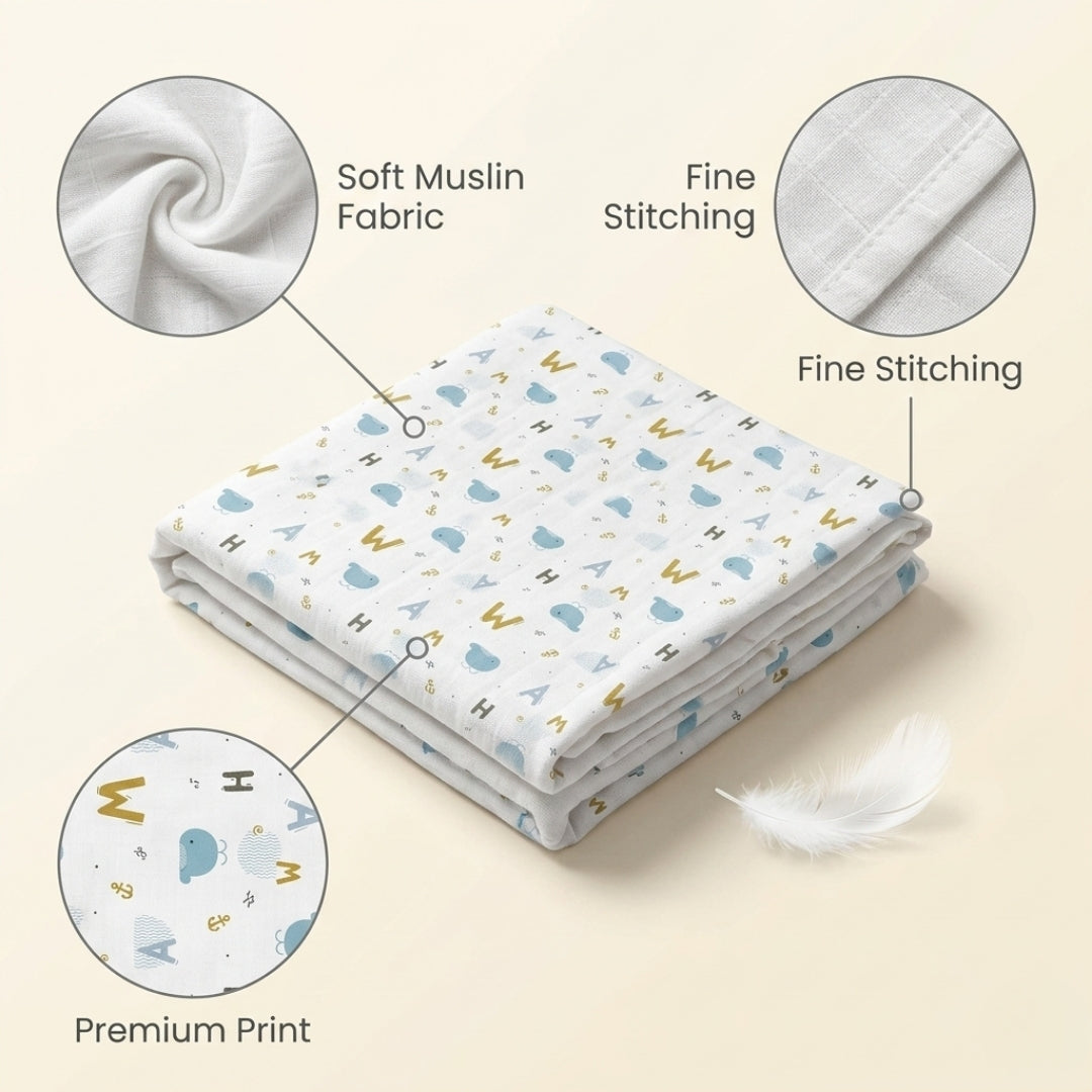 Lazytoddler Muslin Swaddle Printed Design (Alphabet & Giraffe) Set of 2