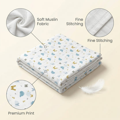 Lazytoddler Muslin Swaddle Printed Design (Alphabet & Giraffe) Set of 2