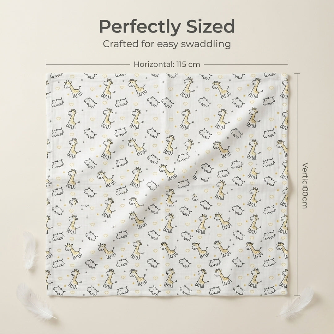 Lazytoddler Muslin Swaddle Printed Design (Alphabet & Giraffe) Set of 2