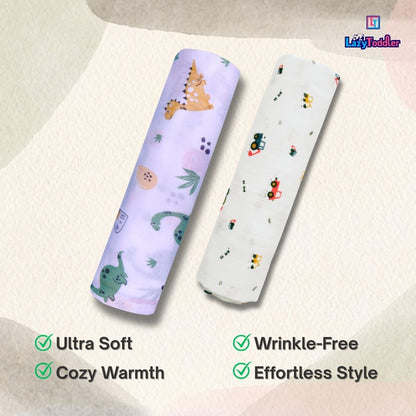 Lazytoddler Muslin Swaddle Printed Design (Dino & Crane ) Set of 2