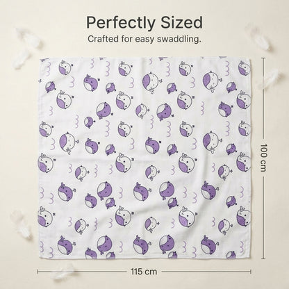 Lazytoddler Muslin Swaddle Printed Design (Animal & Whale) Set of 2