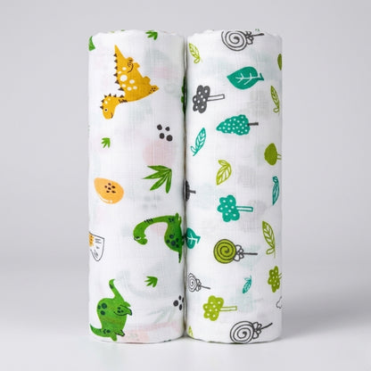 Lazytoddler Muslin Swaddle Printed Design (Dino & Leaf ) Set of 2