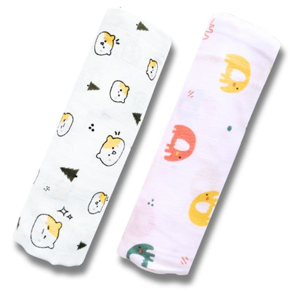 Lazytoddler Muslin Swaddle Printed Design (Teddy & Elephant)  Set of 2