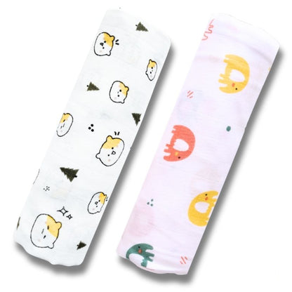 Lazytoddler Muslin Swaddle Printed Design (Teddy & Elephant)  Set of 2