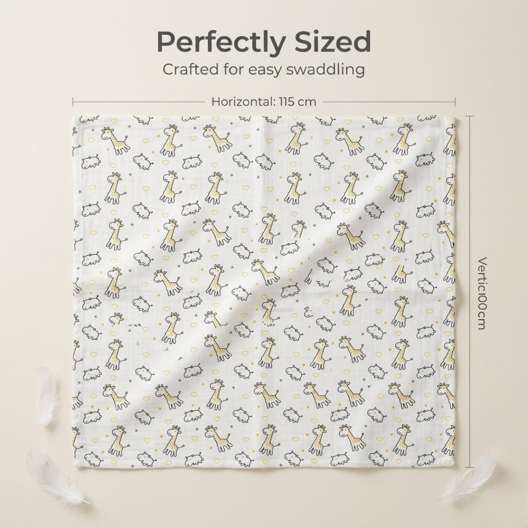 Lazytoddler Muslin Swaddle Printed Design (Crane & Giraffe)  Set of 2