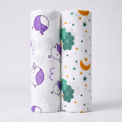 Lazytoddler Muslin Swaddle Printed Design (Whale & Cloud) Set of 2