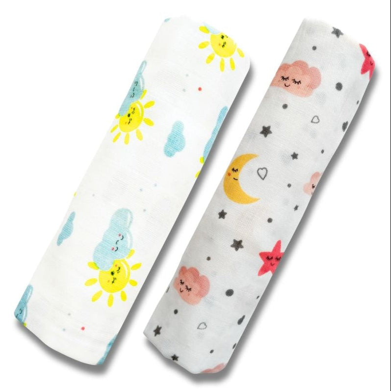 Lazytoddler Muslin Swaddle Printed Design (Moon & Sun ) Set of 2
