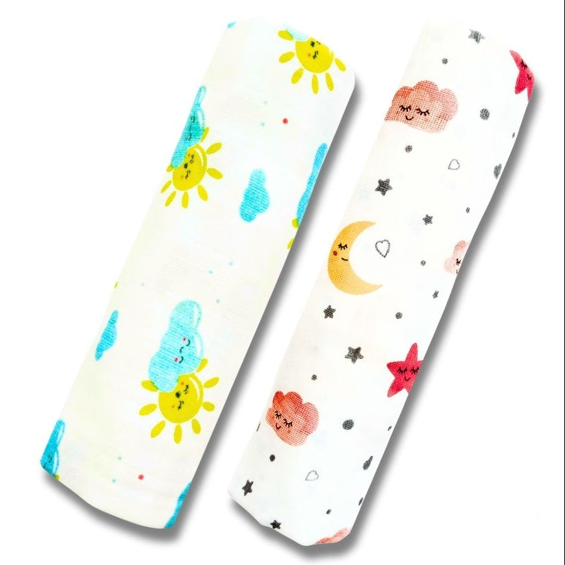 Lazytoddler Muslin Swaddle Printed Design (Moon & Sun ) Set of 2