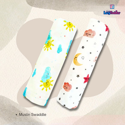 Lazytoddler Muslin Swaddle Printed Design (Moon & Sun ) Set of 2