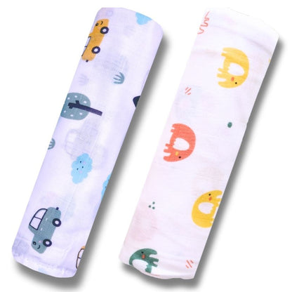 Lazytoddler Muslin Swaddle Printed Design (Car & Elephant)  Set of 2