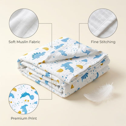 Lazytoddler Muslin Swaddle Printed Design (Blue Dino & Cycle)  Set of 2