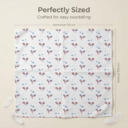 Lazytoddler Muslin Swaddle Printed Design (Blue Dino & Cycle)  Set of 2