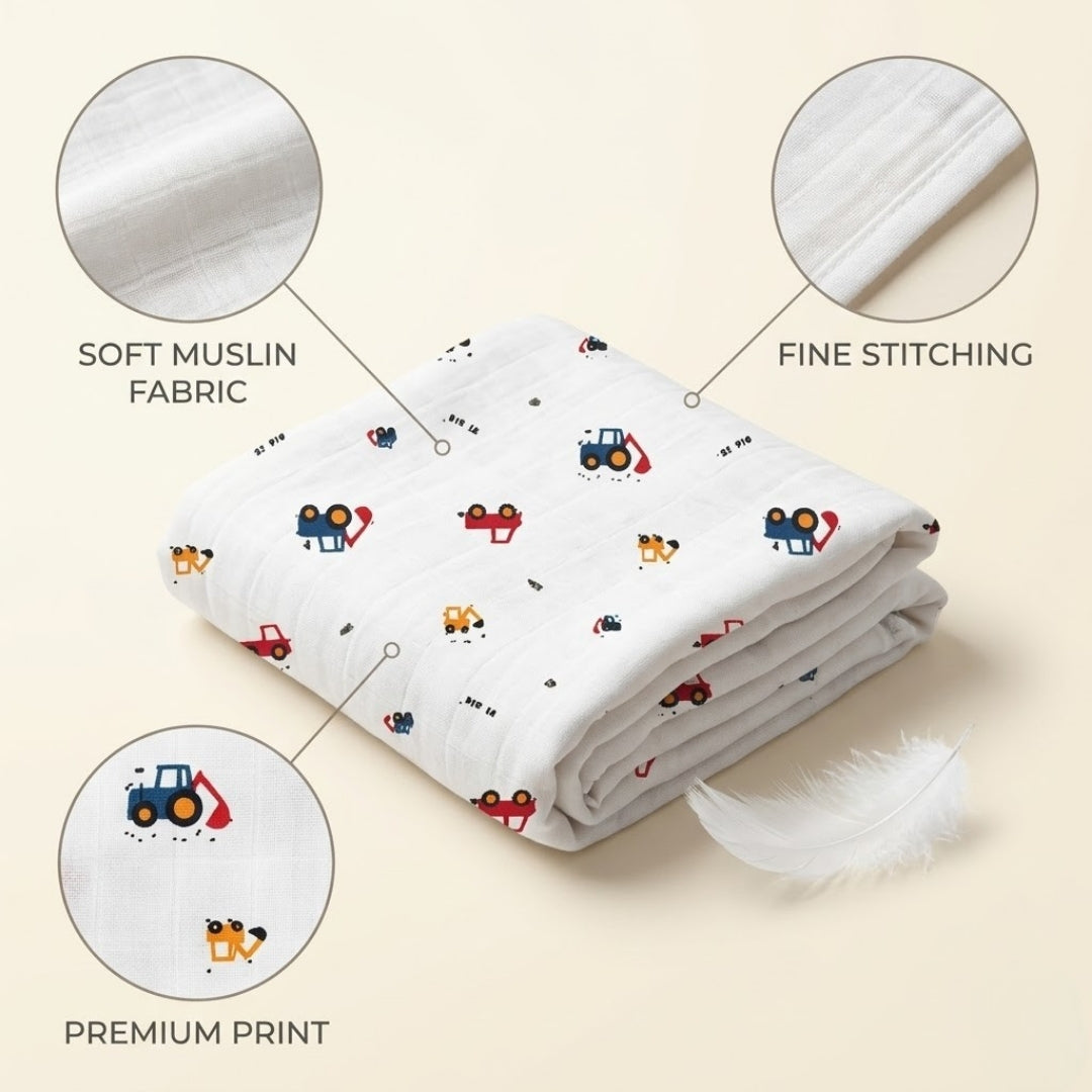Premium Organic Muslin Cotton Swaddle Single Crane Desgine