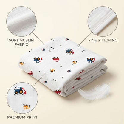 Premium Organic Muslin Cotton Swaddle Single Crane Desgine