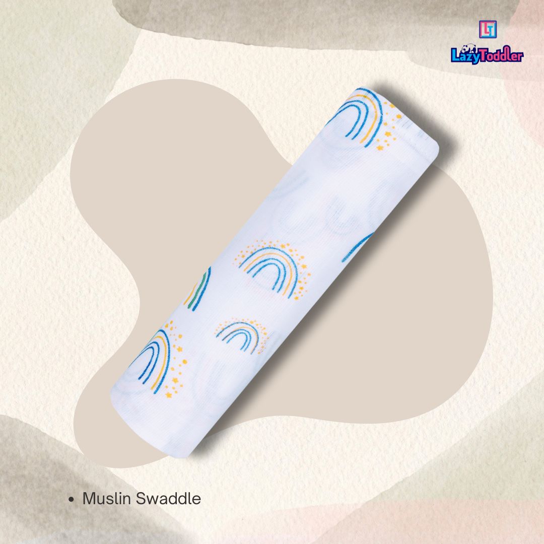 Premium Organic Muslin Cotton Swaddle Single Rainbow Desgine