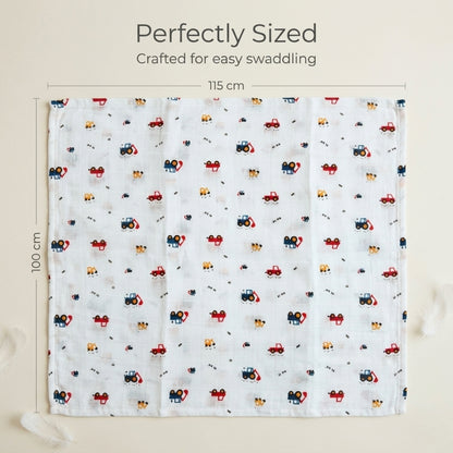 Premium Organic Muslin Cotton Swaddle Single Crane Desgine