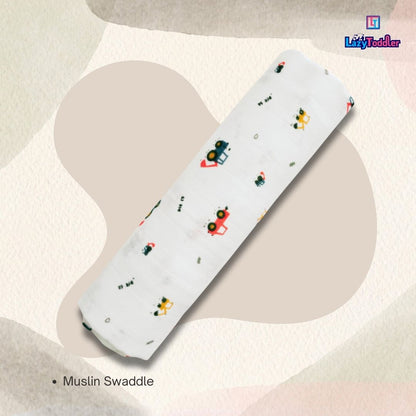 Premium Organic Muslin Cotton Swaddle Single Crane Desgine