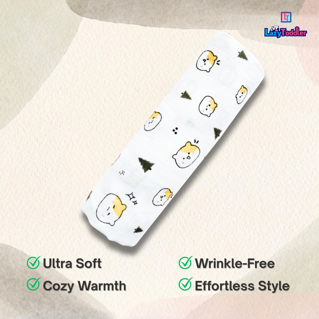 Premium Organic Muslin Cotton Swaddle Single Teddy Desgine