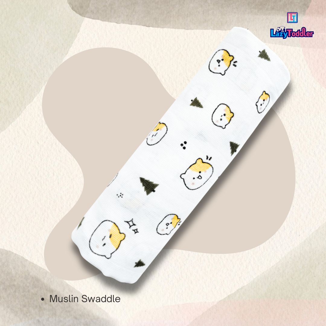 Premium Organic Muslin Cotton Swaddle Single Teddy Desgine