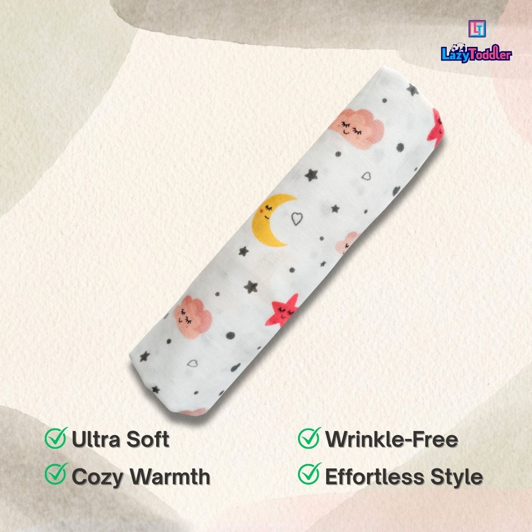 Premium Organic Muslin Cotton Swaddle Single Moon Desgine