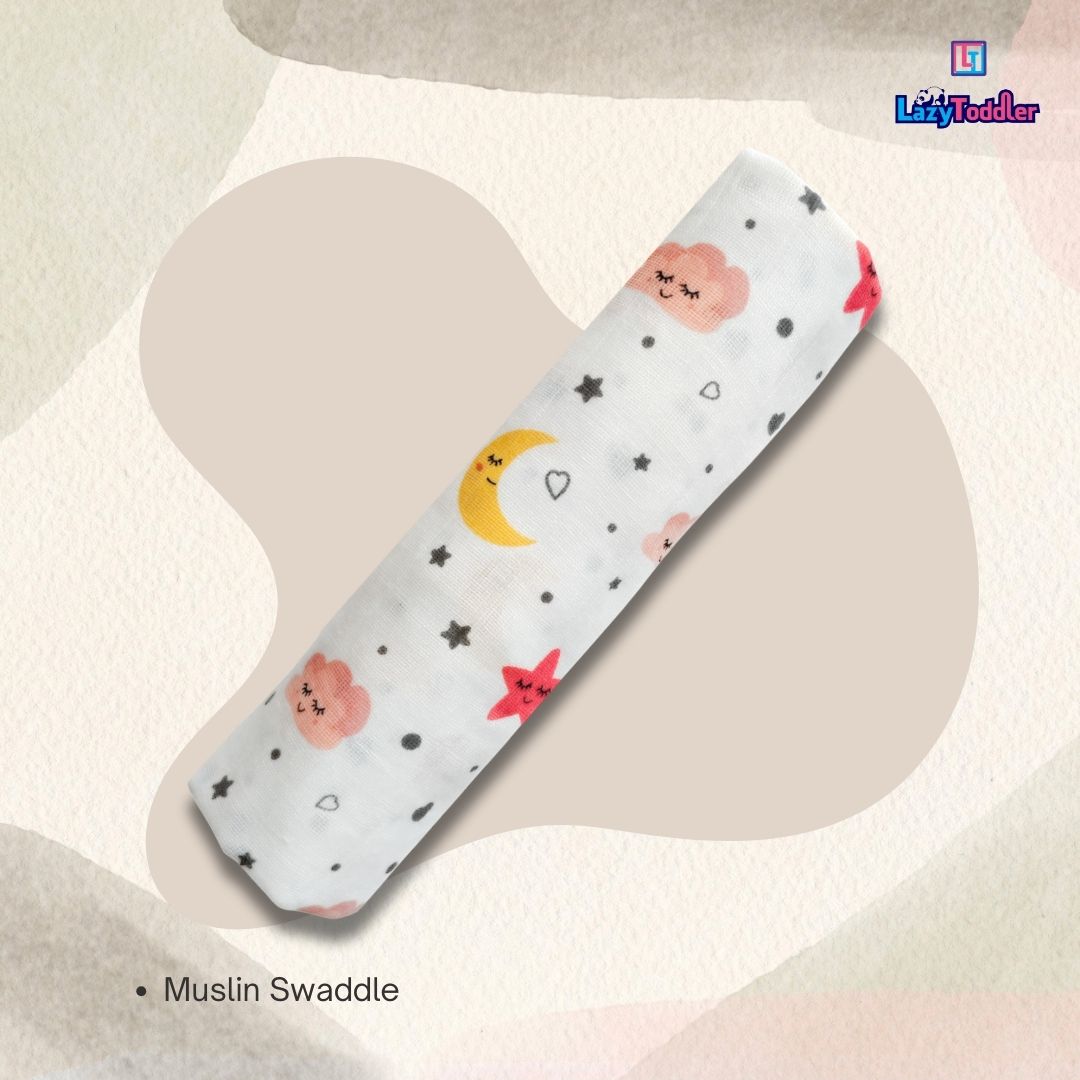 Premium Organic Muslin Cotton Swaddle Single Moon Desgine