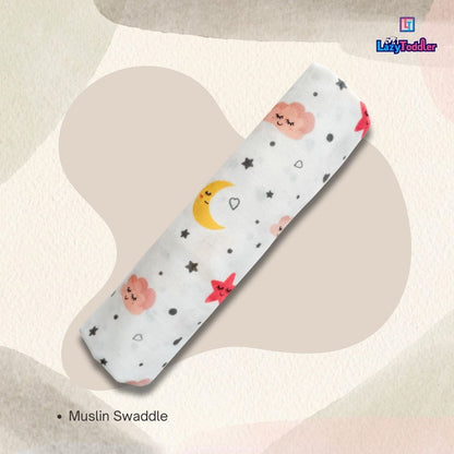 Premium Organic Muslin Cotton Swaddle Single Moon Desgine
