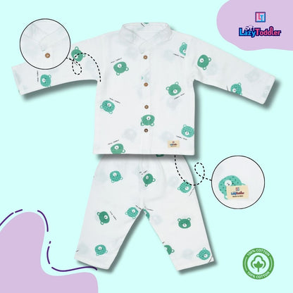 Premium Muslin Chinese Collar Co-ord Set Full Shirt & Pant (Bear)