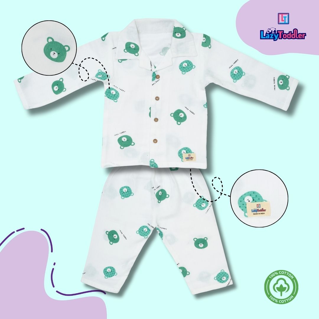 Premium Muslin Western Collar Co-ord Set (Bear)  Full Shirt & Pant
