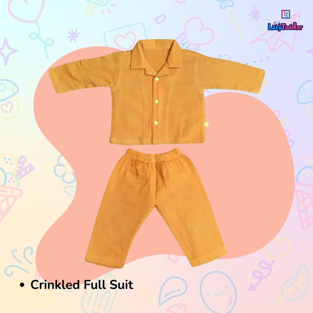 Crinkled Muslin Full Night Suit Premium Open Collar