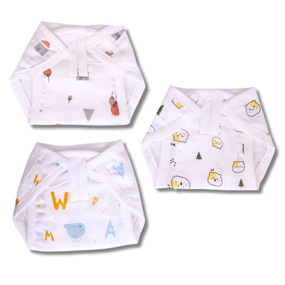 Lazytoddler Muslin Padding Nappy (Home,Teddy,Alphabet)-Pack of 3