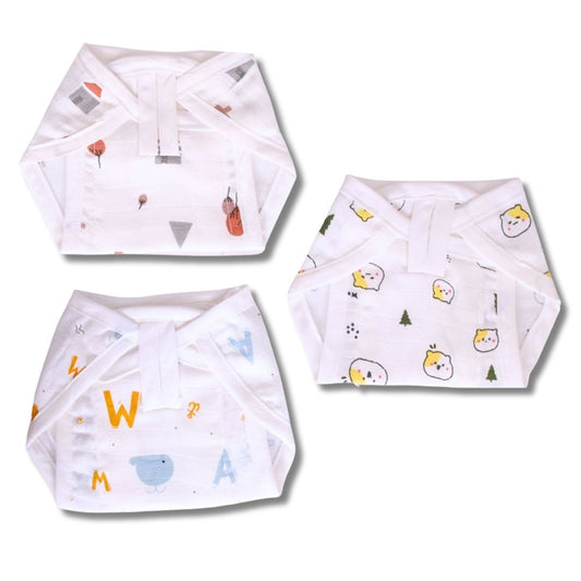 Lazytoddler Muslin Padding Nappy (Home,Teddy,Alphabet)-Pack of 3