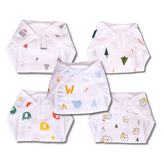 Lazytoddler Muslin Padding Nappy (Alphabet) – Pack of 5