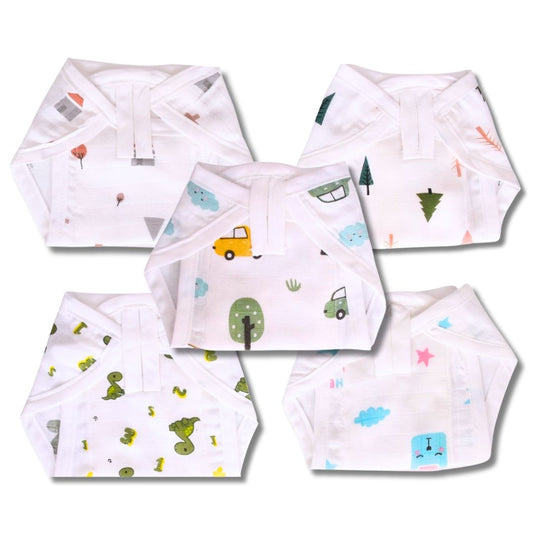 Lazytoddler Muslin Padding Nappy (Dino) – Pack of 5