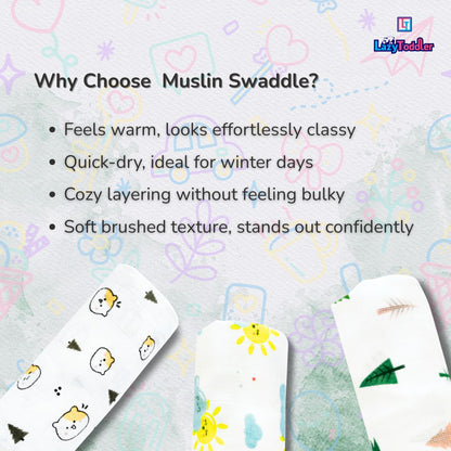 Lazytoddler Muslin Swaddle 100x115 cm Printed Design – Teddy