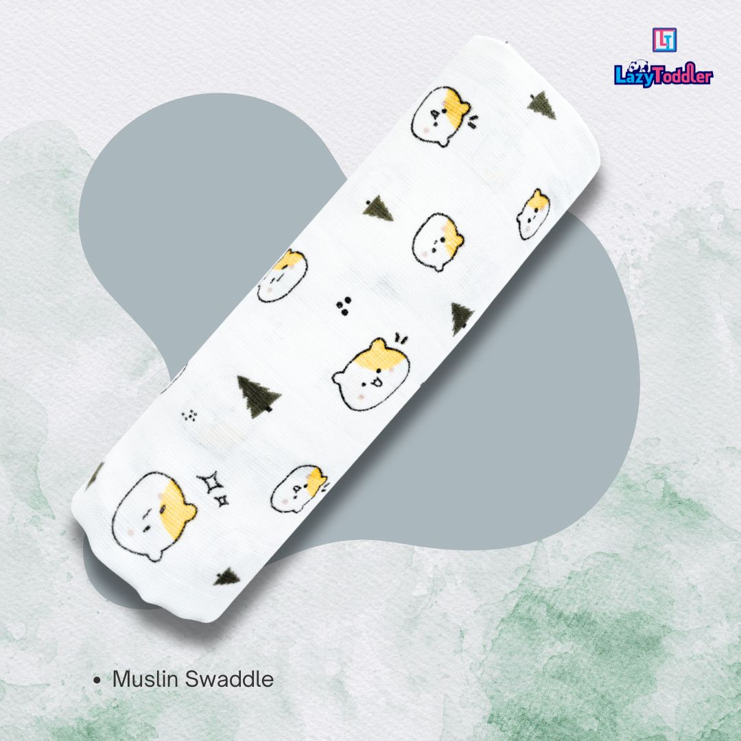 Lazytoddler Muslin Swaddle 100x115 cm Printed Design – Teddy