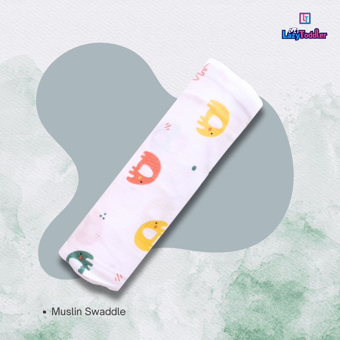 Lazytoddler Muslin Swaddle 100x115 cm Printed Design – Elephant
