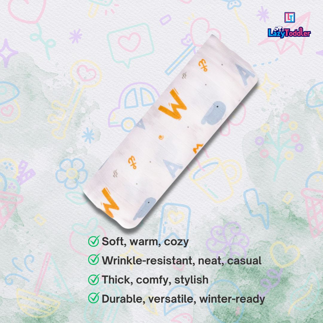 Lazytoddler Muslin Swaddle 100x115 cm Printed Design – Alphabet