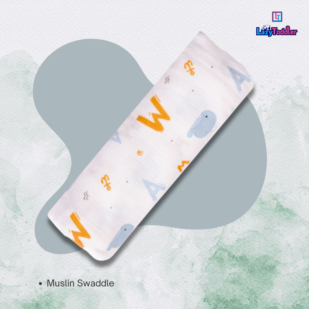 Lazytoddler Muslin Swaddle 100x115 cm Printed Design – Alphabet