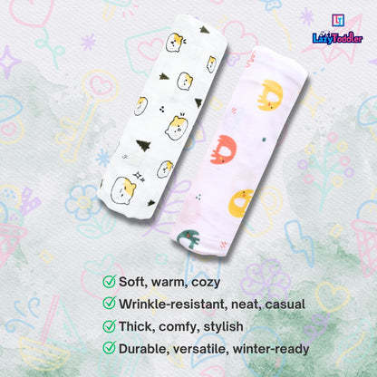 Lazytoddler Muslin Swaddle Printed Design (Teddy & Elephant)  Set of 2