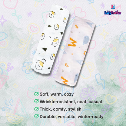 Lazytoddler Muslin Swaddle Printed Design (Teddy & Alphabet)  Set of 2