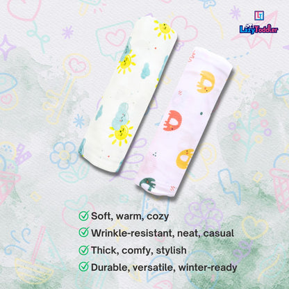 Lazytoddler Muslin Swaddle Printed Design (Sun & Elephant)  Set of 2