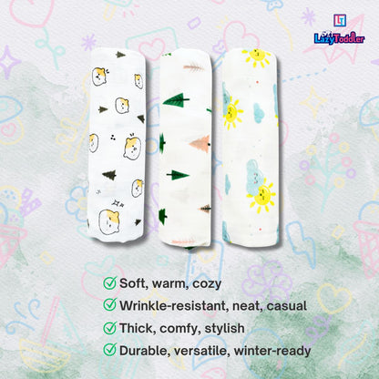 Lazytoddler Muslin Swaddle (Teddy , Tree , Sun) – Set of 3