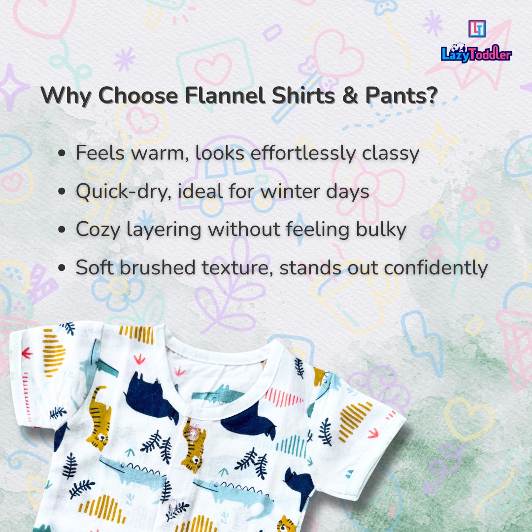 LazyToddler Pure Flannel Cotton Half Shirt & Shorts Set  Comfy Toddler Summer Co-ord Outfit