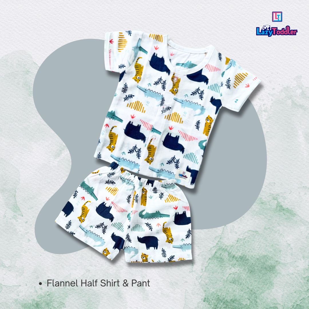 LazyToddler Pure Flannel Cotton Half Shirt & Shorts Set  Comfy Toddler Summer Co-ord Outfit