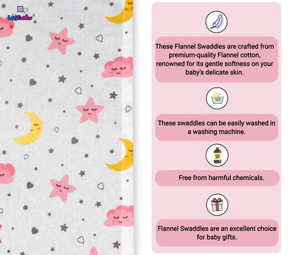 Dreamy Nights - Pink Cloud and Moon Flannel Swaddle Blanket